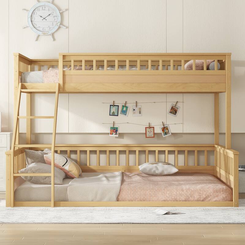 Twin XL over Queen Bunk Bed with Ladder and Guardrails, White