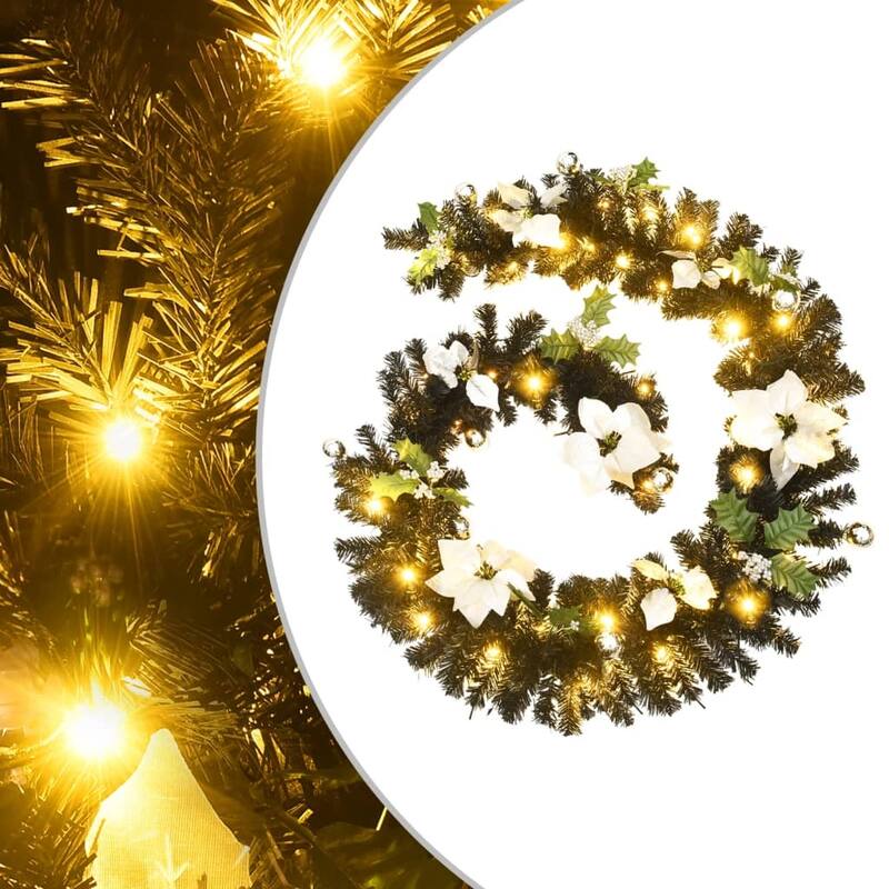 vidaXL Christmas Garland Holiday Artificial Xmas Garland with LED Lights PVC - 8.9' - Silver
