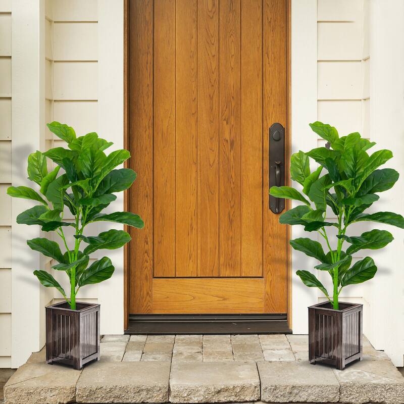 Gymax Artificial Tree 2-Pack Artificial Fiddle Leaf Fig Tree for