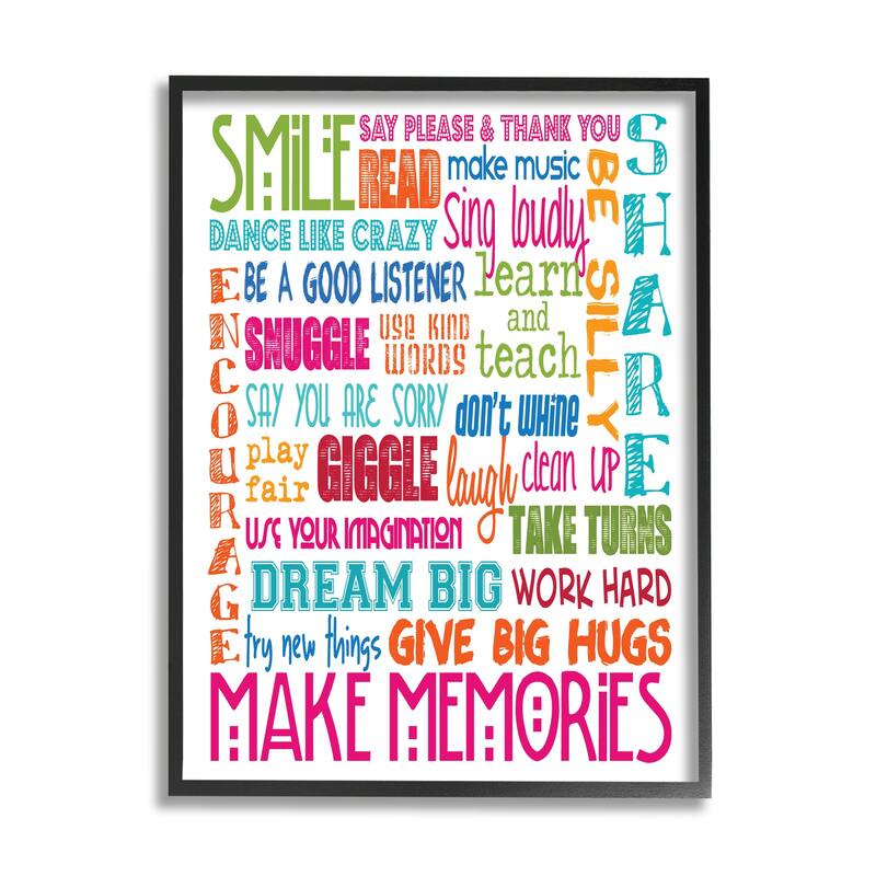 Stupell 'Smile Make Memories Rainbow' Typography Framed Giclee-print Texturized Wall Art - Black Framed - 11 x 14
