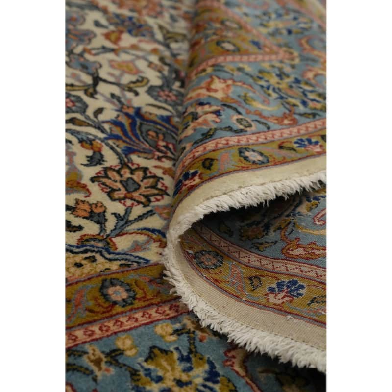 Hand Knotted Oriental 100% Wool Carpet Traditional Floral Beige & Ivories Kashan Area Rug - 10' 5'' X 6' 8''