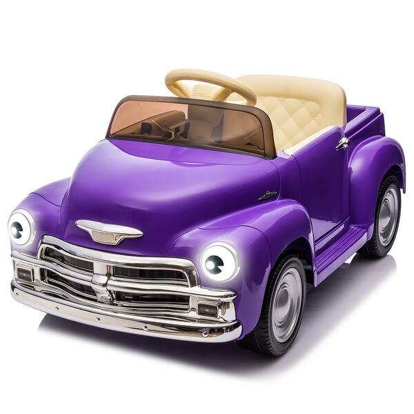 slide 2 of 5, 12V Electric Toy Car, 3100 Pickup Battery Powered Electric Car with Spring Suspension, LED Lights and Music, Purple Purple