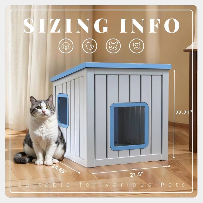 Waterproof Resin Cat Houses,Feral Cat Shelter for Winter,Suitable for Cats, Rabbits and Other Small Animals(Blue