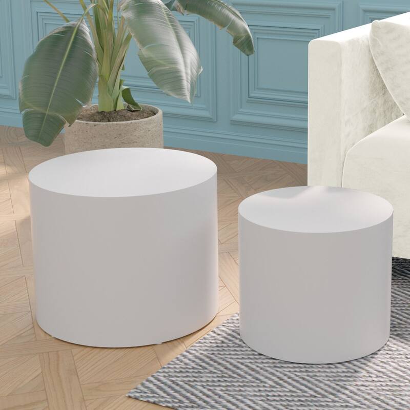 White MDF 2-Piece Table Set - Ash/Oak/Walnut Veneer for Living Room & Bedroom