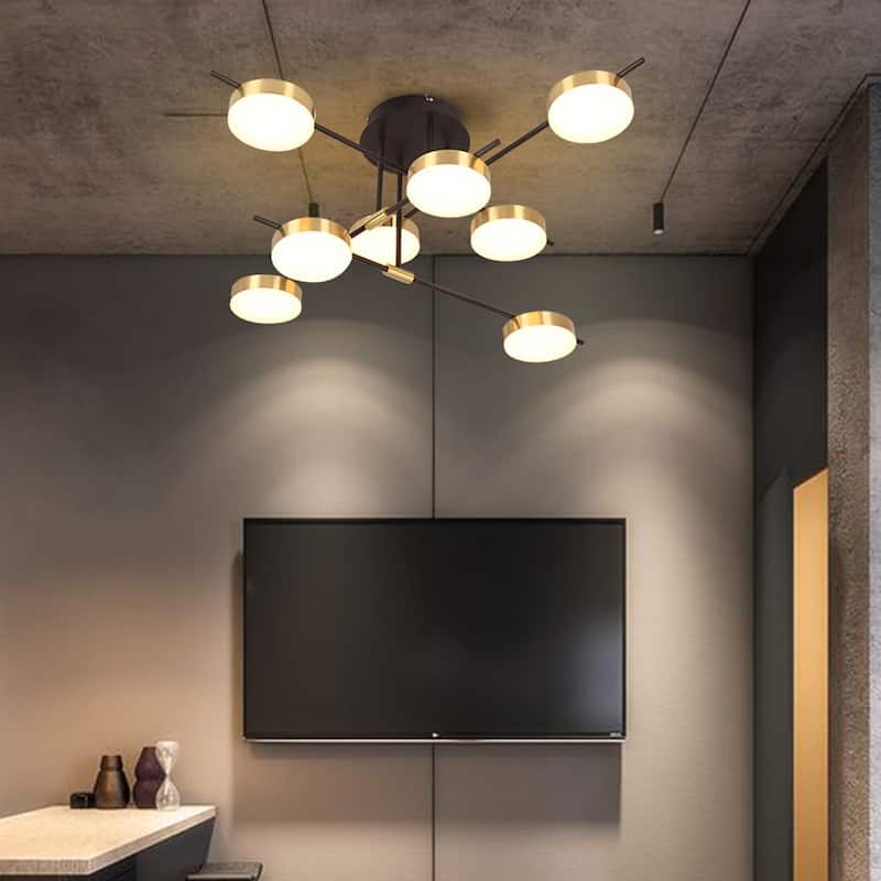 Modern Sputnik Brass Semi Flush Dimmable LED Ceiling Light - 8 light