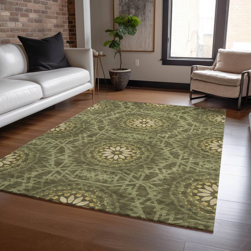 Machine Washable Indoor/ Outdoor Chantille Boho Global Rug - Olive - 8' x 10'