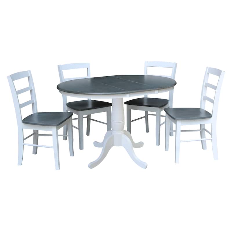 36" Round Top Pedestal Ext Table with 12" Leaf and 4 Madrid Chairs - White/Heather Gray