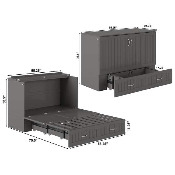 dimension image slide 6 of 7, Southampton Murphy Bed Chest with Mattress & Built-In Charger