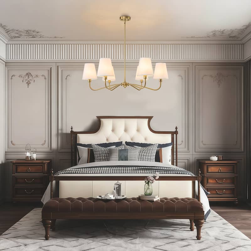 Starsky 6-Light Modern Classic Chandelier with White Linen Shades