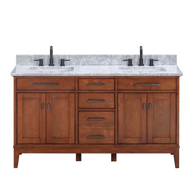 Madison 60 in. Double Sink Bathroom Vanity with Carrara Marble Top - 61"W x 22"D