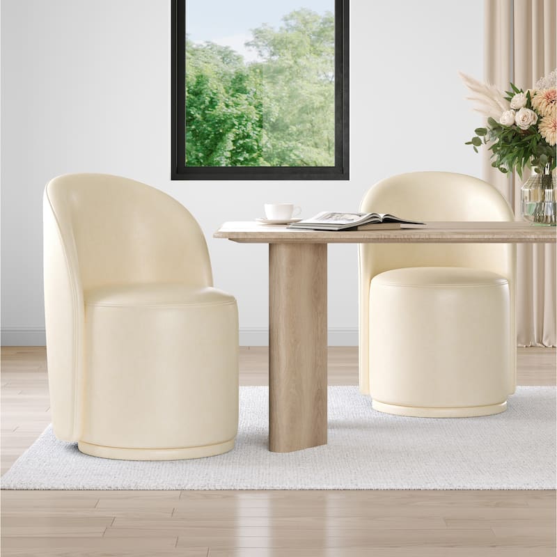 23.5" Wide Swivel Side Chair for Dining Room, Living Room - Set of 2 - Cream-Faux Leather