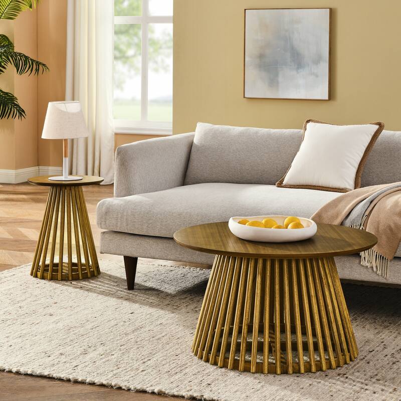 15.75 in. Round Wood Coffee Table, Simple End Table, Solid Wood Side Table for Living Room