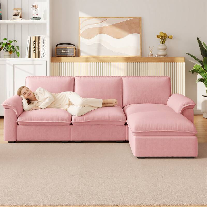 L-Shaped Computer Desk with 2 Cabinets and 2 Drawers, 11 Open Shelves and 1 Right Flip Shelf with Storage, with Power Outlet