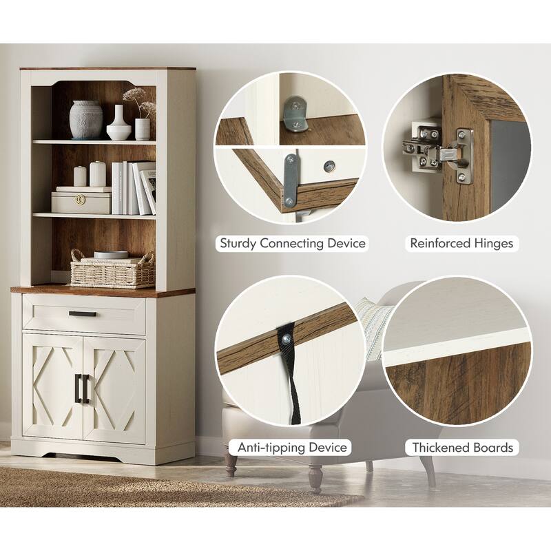 5 Tier 4-Column Bookshelf Set with Open Storage and Glass Doors