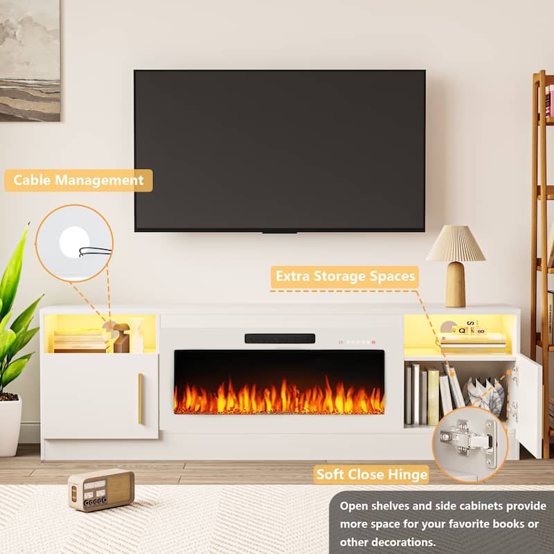 Bossin 70" Fireplace TV Stand with 36" Electric Fireplace, TV Stand for TVs Up to 80", 16 Colors LED Lights/Entertainment Center