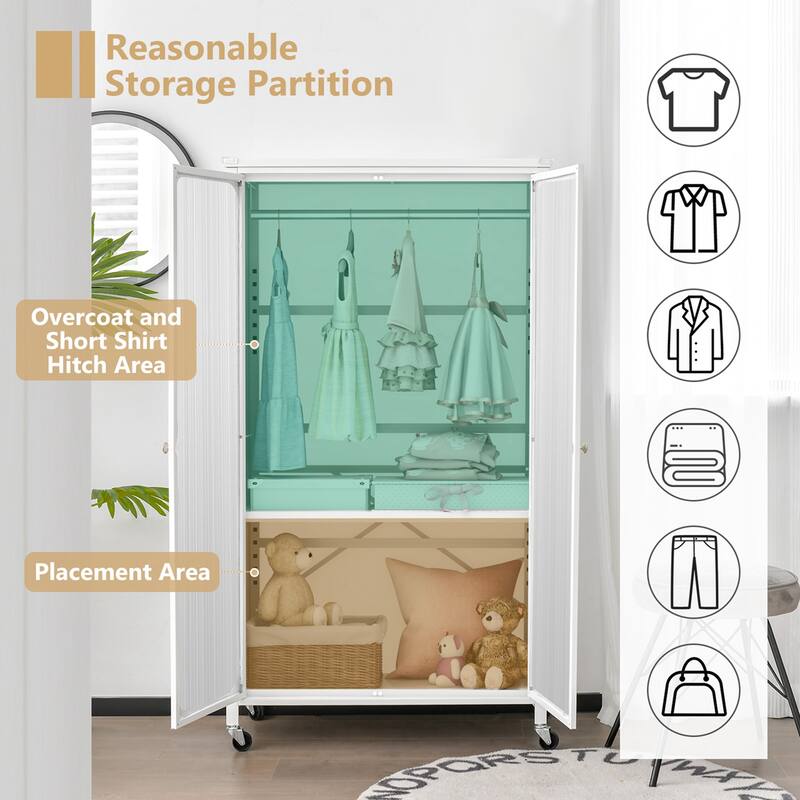 Costway Storage Wardrobe Cabinet Mobile Armoire Closet with Hanging - See Details