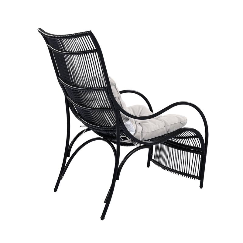 3 Pieces Wicker Outdoor Patio Furniture Set with Lounge Chair, Balcony Chairs Table Set with Cushions, Ottoman