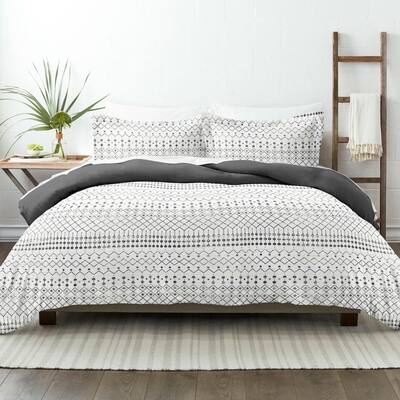 3pc King/Cal King Etched Duvet Cover Wrinkle Free Grey