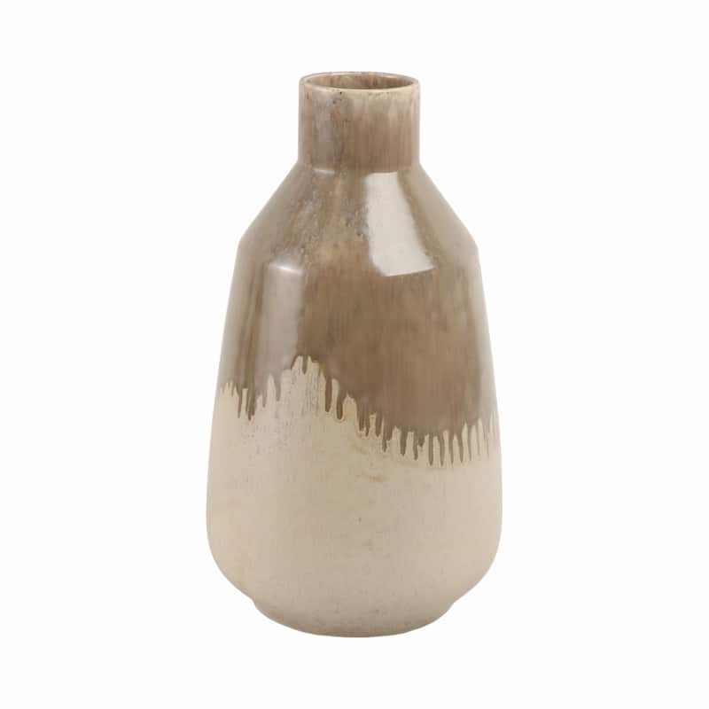 Warm Rustic Ceramic Table Vase for Home Decor, Decorative Flower Vase with Glazed Finish