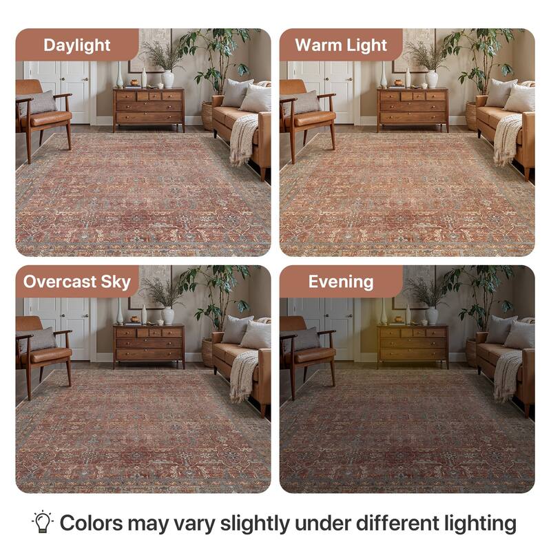 Mcow Floral Collection Machine-Washable Non-Slip Area Rug