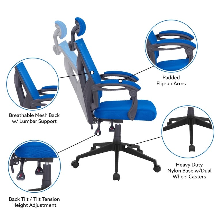 Adjustable Office Chair with Headrest Ergonomic Desk Chair High Back Mesh Office Chairs with Lumbar Support with Wheels