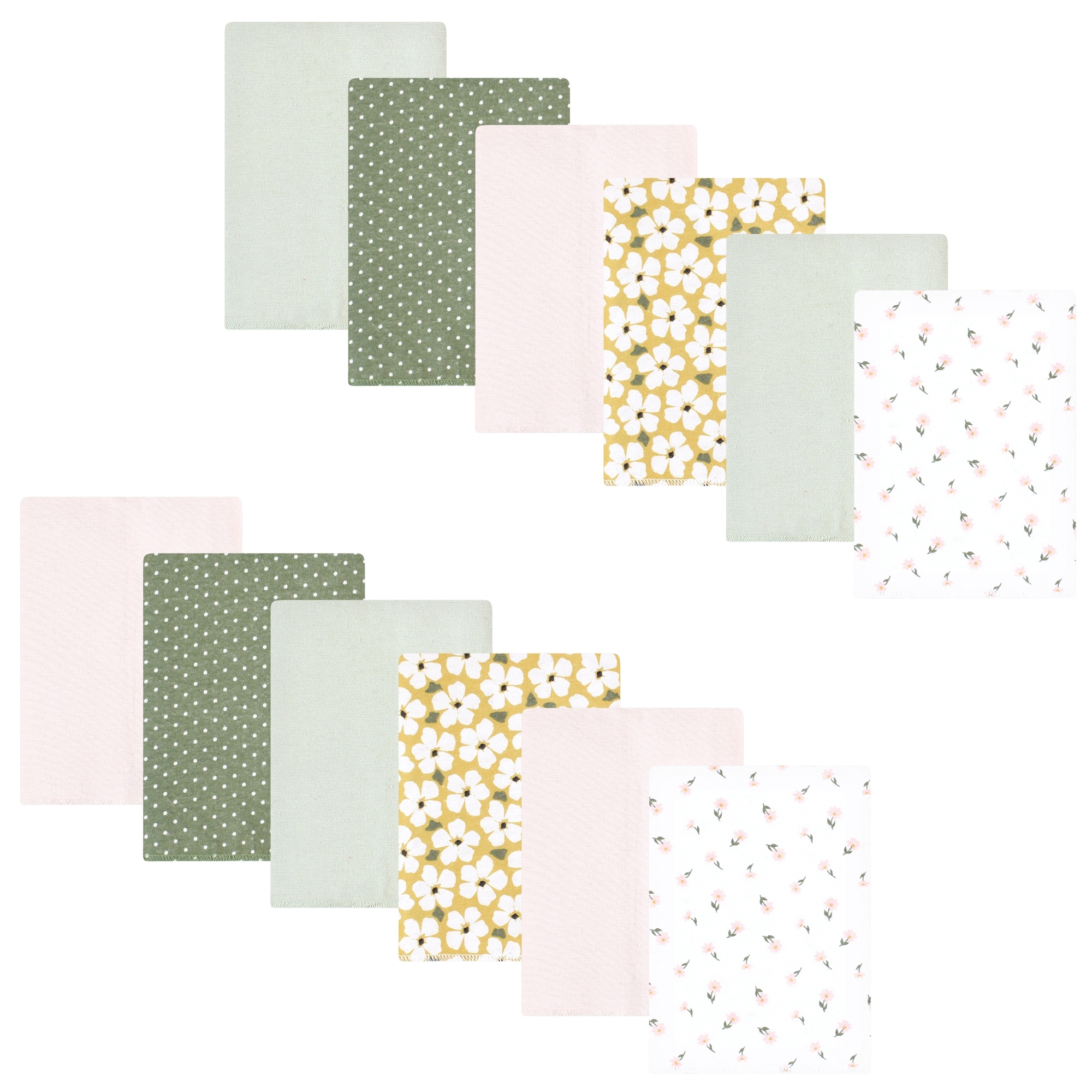 Hudson Baby Infant Girl Flannel Burp Cloth 12pk, Sage Floral