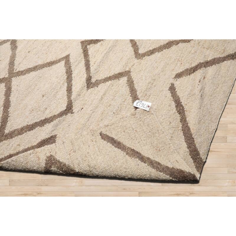LoomBloom Beige Wool Oriental Area Rug Hand Woven Geometric Flatweave - 9' 2'' x 12' 2''