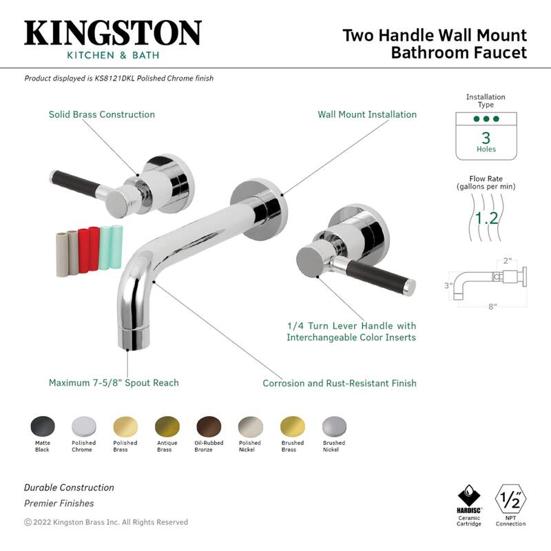 Kingston Brass Kaiser Two-Handle 3-Hole Wall Mount Bathroom Faucet