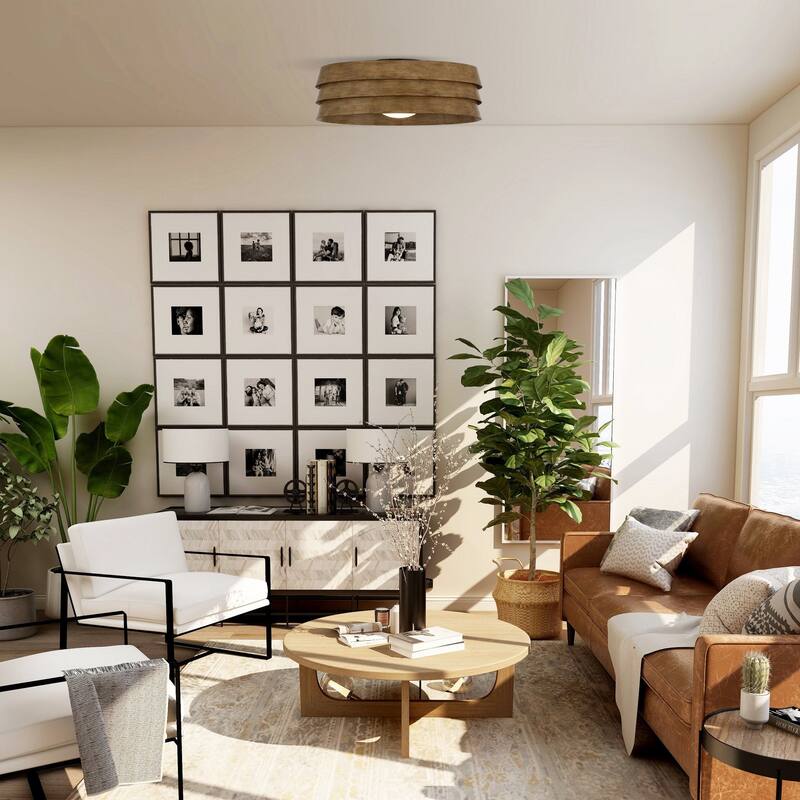 22" Farmhouse Flush Mount Ceiling Fan with LED Light