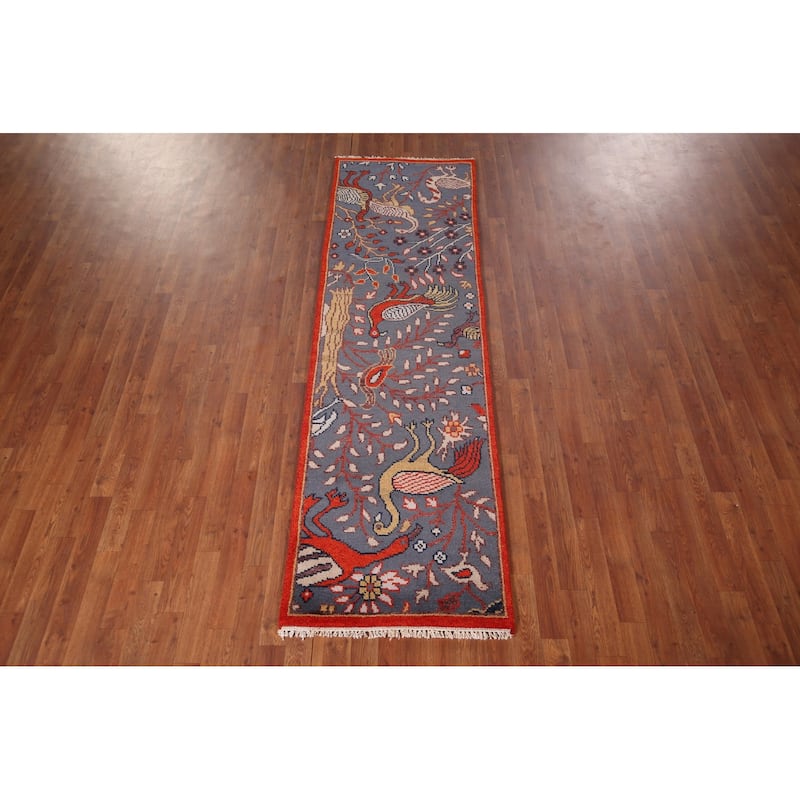 Animals Design Ziegler Indian Runner Rug Hand-Knotted Wool Carpet - 2'5"x 8'0"