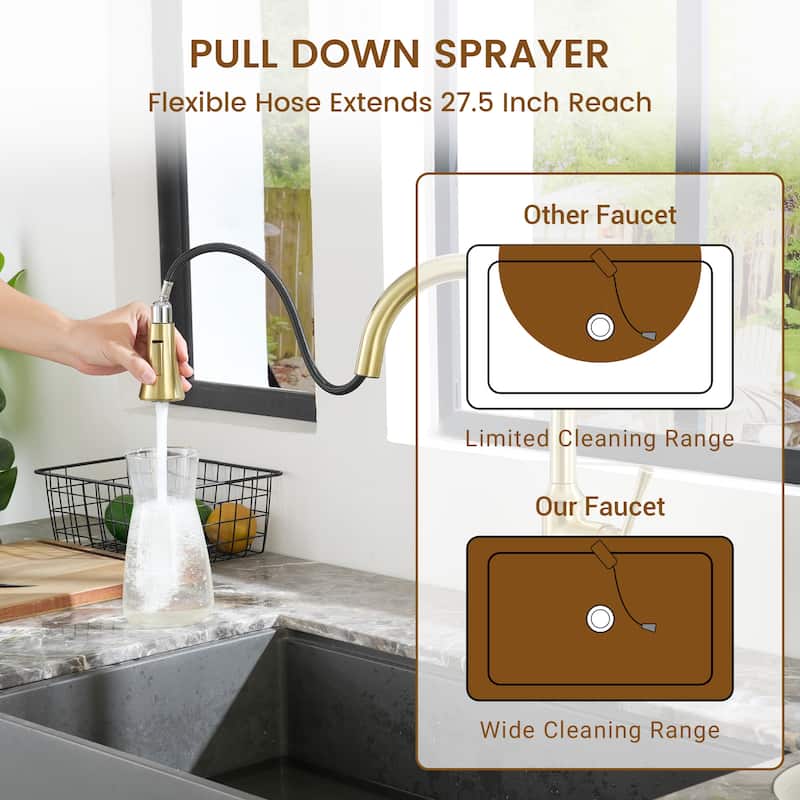 Smart Touchless Single Handle Pull-Down Sprayer Kitchen Faucet with Infrared Sensor and Smart Voice Control