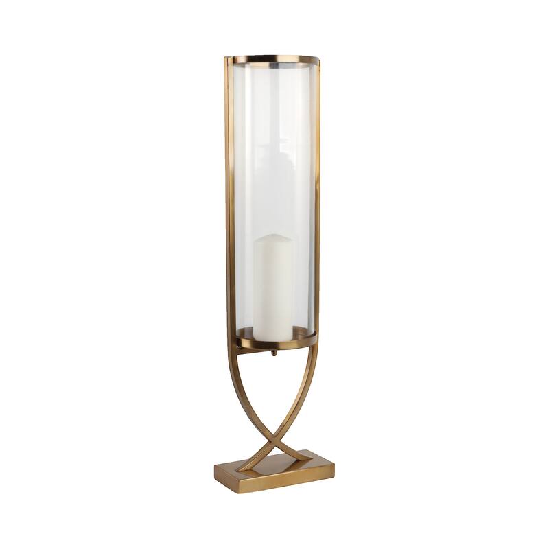 Modern Glass Pillar Candle Holder Decorative Lantern with Steel Frame