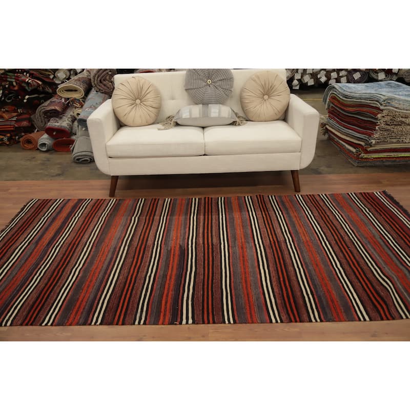 Hand Woven Oriental 100% Wool Carpet Southwestern Geometric Multi-Colored Kilim Area Rug - 8' 10'' X 4' 6''