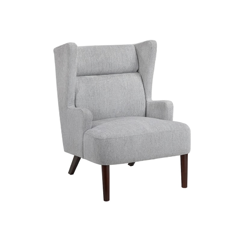 Joen Accent Chair, High Wing Backrest, Gray Chenille, Wood Legs