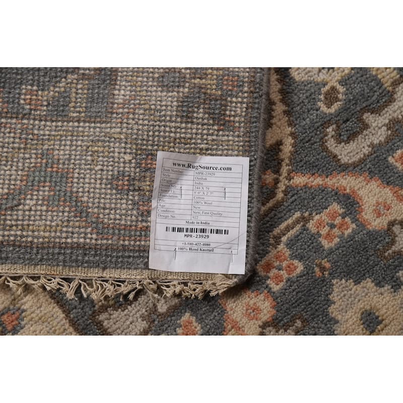 Oushak Indian Runner Rug Hand-Knotted Transitional Grey Wool Carpet - 2'7"x 8'0"