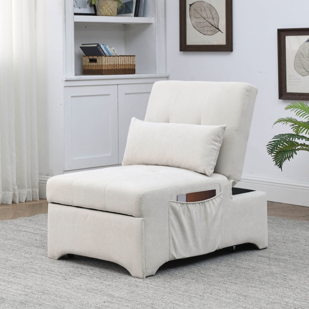 Beige Folding Sleeper Sofa Convertible Chair 4 in 1
