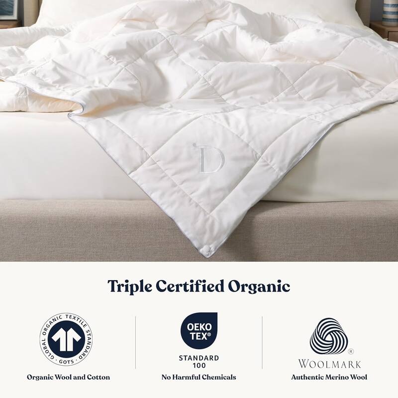Delara Organic Merino Wool Duvet Insert - GOTS, OEKO-TEX & Woolmark Certified, 400TC Organic Cotton Shell, 500 GSM All-Season