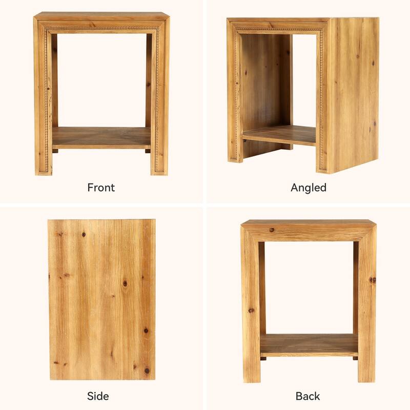 Solid Wood End Table, 2-Tier Farmhouse Rustic Side Table