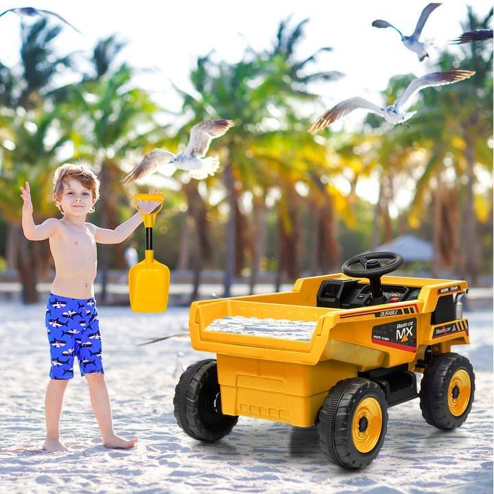 12V Ride-On Dump Truck with Remote Control, Automatic Lift Bed, Shovel & Music Player – for Kids Ages 3–8