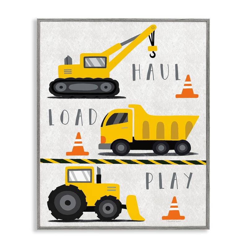 Stupell Haul Load Play Trucks Framed Giclee Art Design By Elizabeth Tyndall - 16 x 20 - Grey