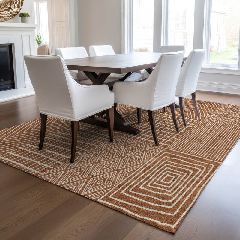 Machine Washable Indoor/ Outdoor Geo Patchwork Chantille Rug