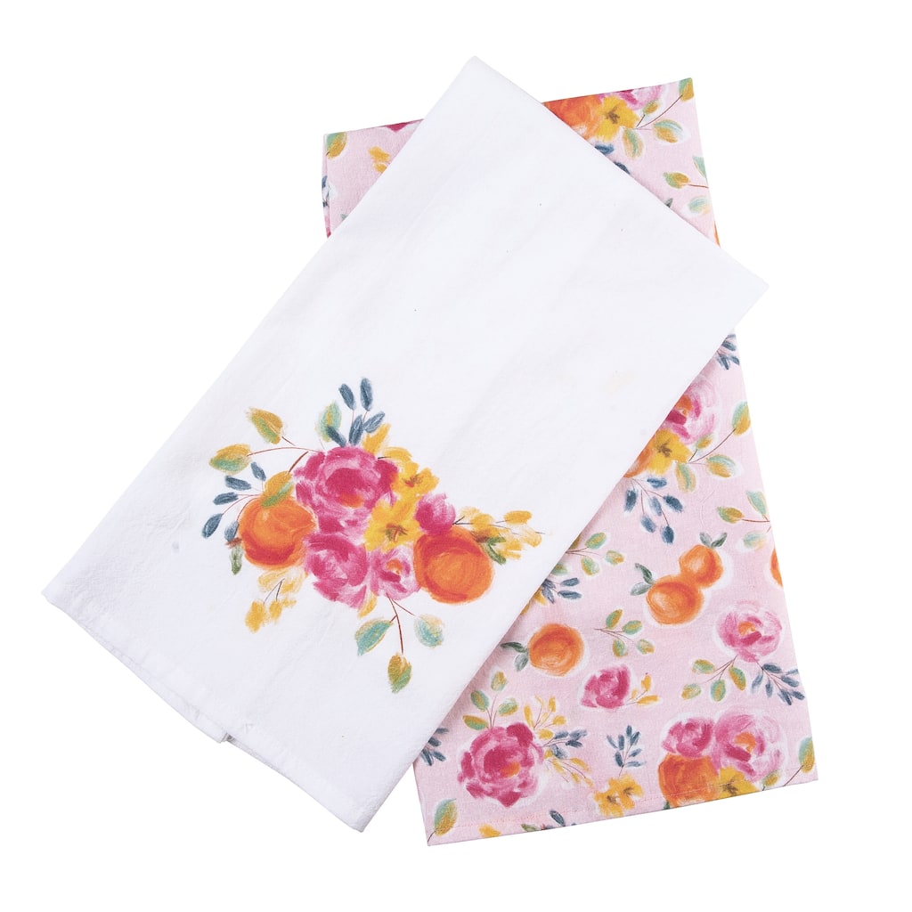 Transpac Cotton Floral Boutique Tea Towels Set of 2 Everyday Home Decorations