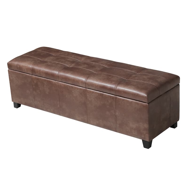 Adeco 48" Faux Leather Storage Ottoman Bench with Double-Stitch - 48.4"x14.96"x15.35"
