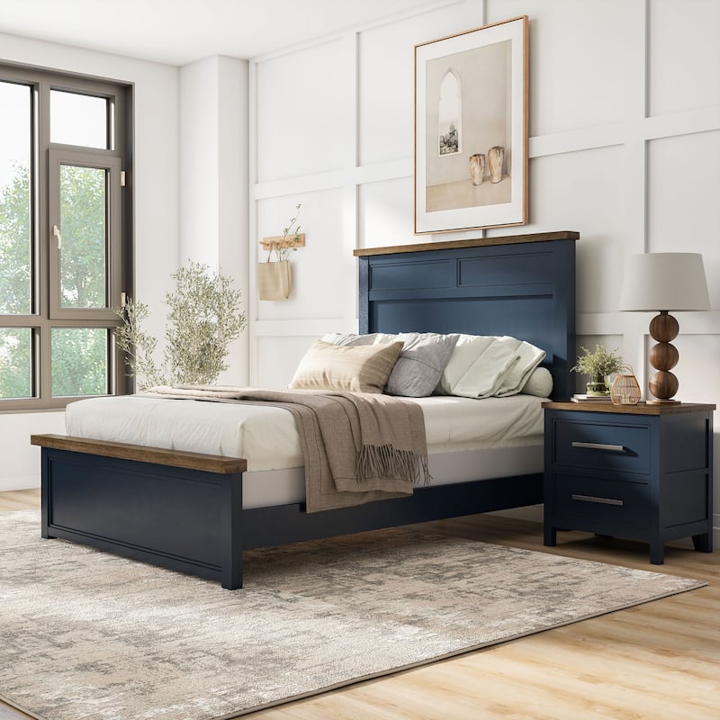 Furniture of America Althea Modern Farmhouse 2-Piece Wood Kids Panel Bed and Nightstand Set - Blue - Twin