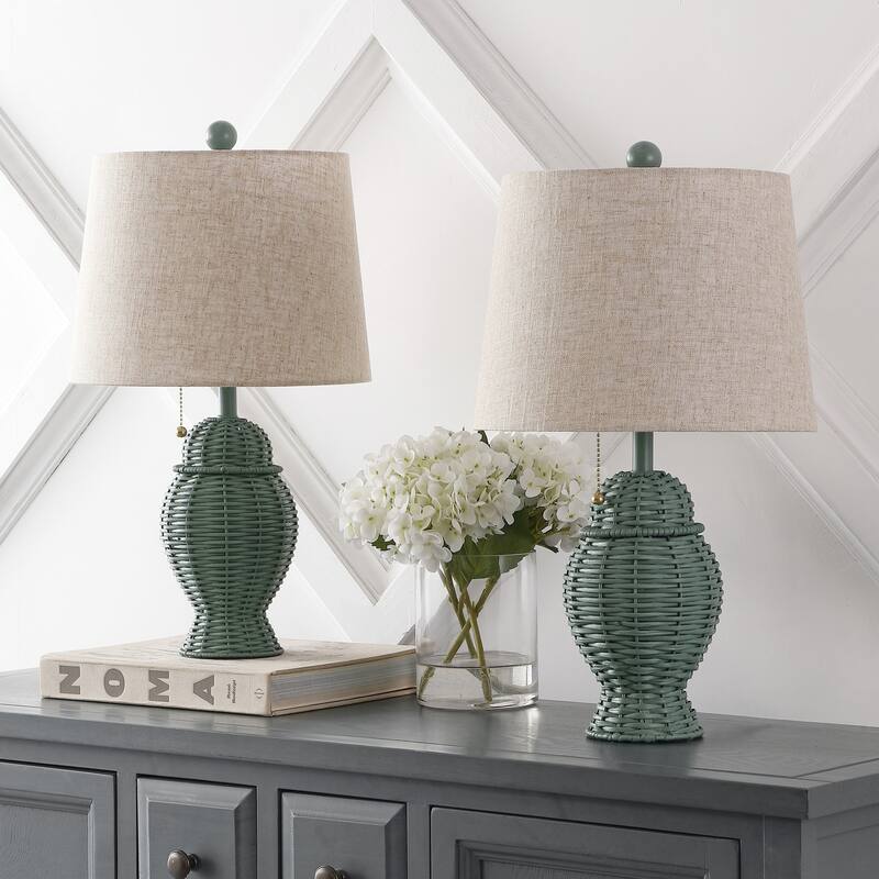 Hunter Wicker 20.5" Bohemian Rustic Iron LED Table Lamp, by JONATHAN Y