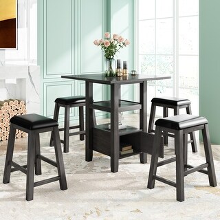 5 Piece Counter Height Wood Dining Table Set with 4 Upholstered Stools ...