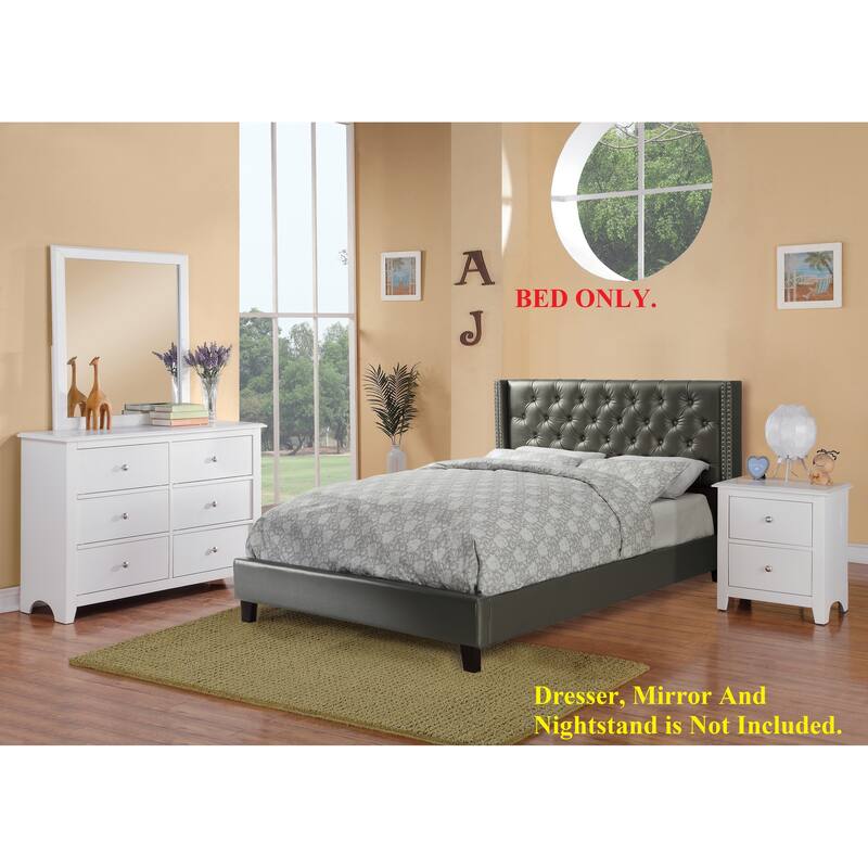 Full Size Faux Leather Upholstered Platform Bed Frame with Tufted Wingback Headboard, Modern and Elegant Design for Bedroom