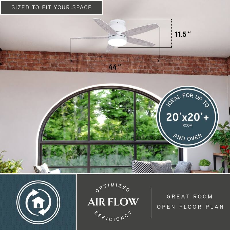 Armon Flush Mount 44-in. Ceiling Fan with LED Light Kit and Remote