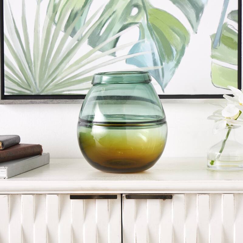Glass Handmade Ombre Decorative Vase with Yellow Base - Green - Roche River Decor