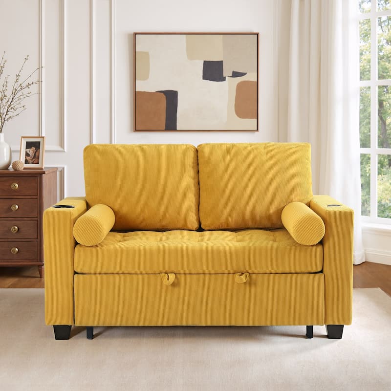 3-in-1 Pull-Out Sleeper Sofa Bed Convertible Adjustable Multi-Functional Loveseat with USB Port